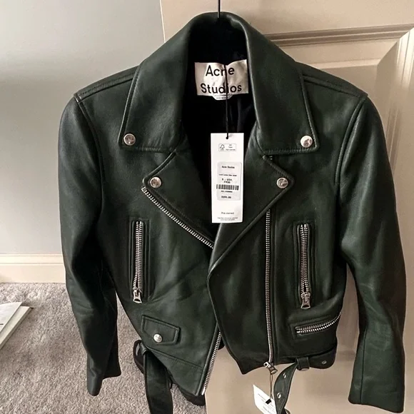 Dark Green Acme Leather Biker Jacket - Picture 4 of 4